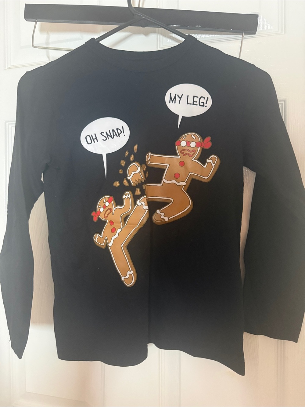 The Children's Place Black Long Sleeve Tee with Gingerbread Cartoon